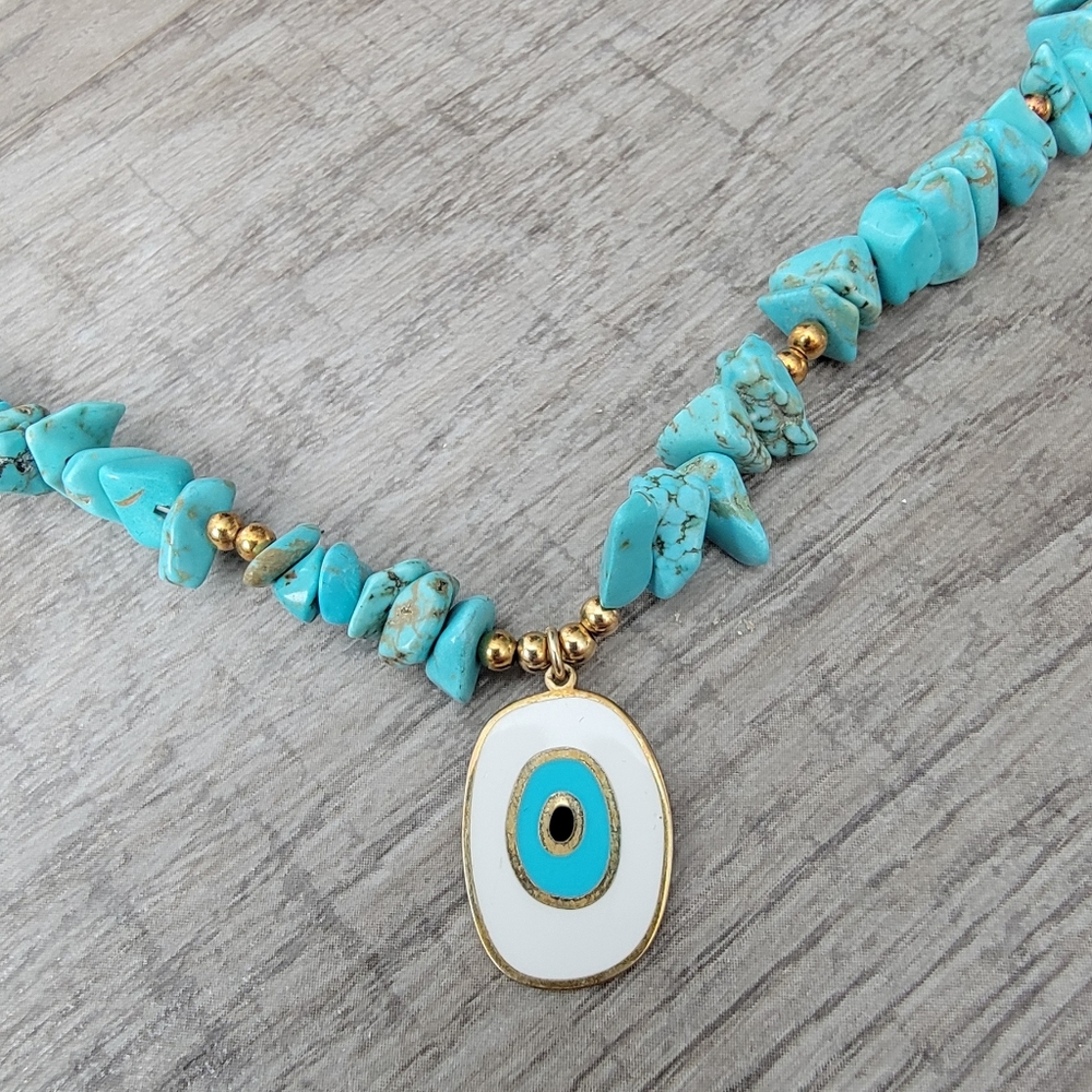 New Turquoise Stone Necklace boho sterling silver handmade unique - Picture 4 of 6